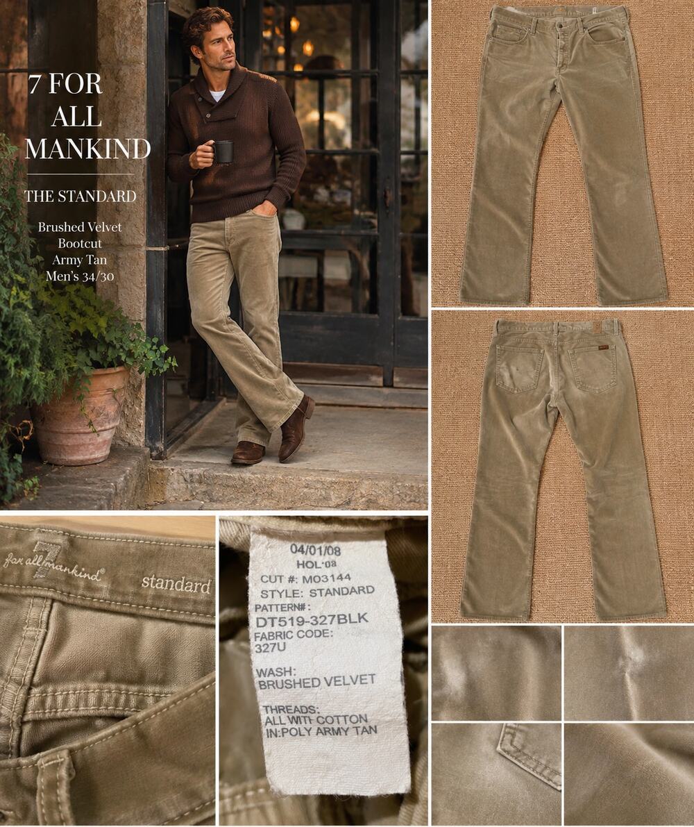 7 For All Mankind The Standard Mens Brushed Velvet Bootcut Pants Tan